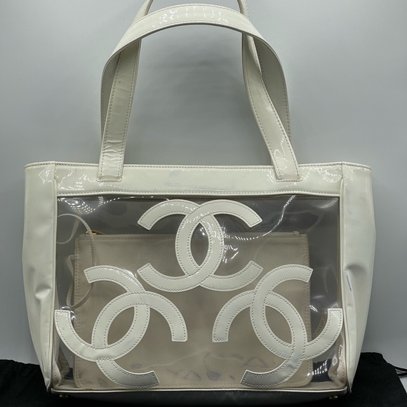 Chanel Vinyl Clear Triple CC Logo Coco Transparent Plastic Tote Shoulder Bag - Picture 2 of 16